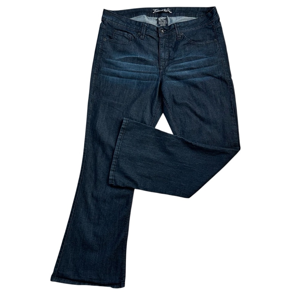 SOURCE OF WISDOM Women’s Plus Indigo Dark Ash Bootcut Jeans Whiskering Distress‎